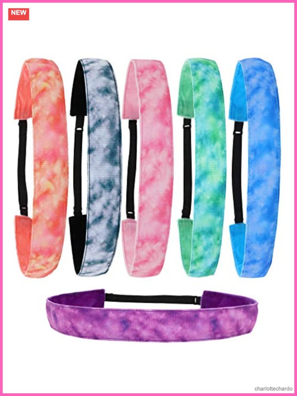 Adjustable No Slip Sport Headbands Set of 6 Elastic Stretch Hair Accessories